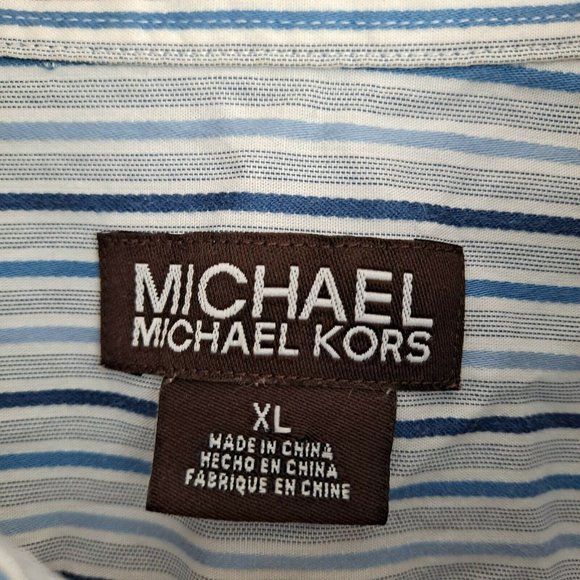 Michael by Michael Kors  Men's Button Down Long Sleeve Shirt Navy Blue White XL - Picture 3 of 8